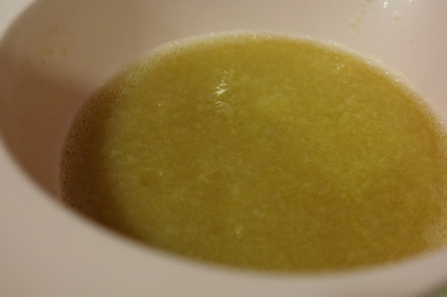 After the pears simmered and put through the food mill, a beautiful pear sauce 