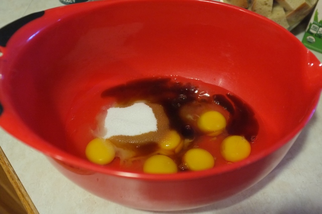 Eggs, sugar, vanilla, and salt